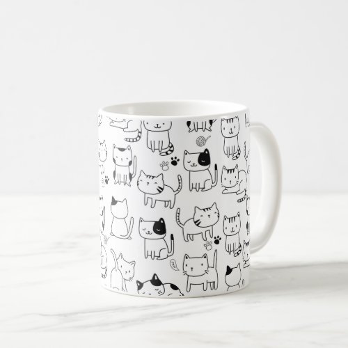 Cute Doodle Cats Pattern Coffee Mug