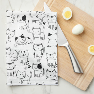 Cute Doodle Cats Pattern Kitchen Towel
