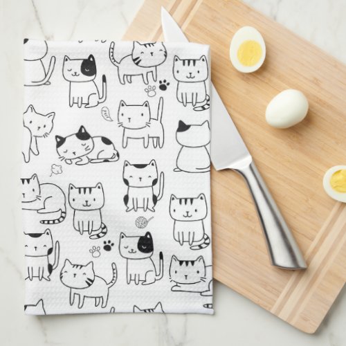 Cute Doodle Cats Pattern Kitchen Towel