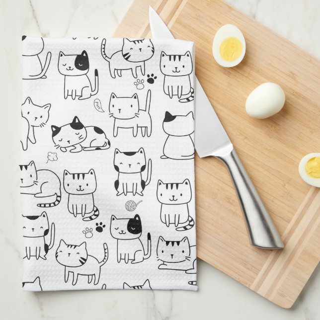 Cute Doodle Cats Pattern Kitchen Towel (Quarter Fold)