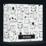 Cute Doodle Cats Pattern Personalized 3 Ring Binder<br><div class="desc">Cute black and white hand-drawn cats in different poses,  add your custom name on the front of the binder.</div>