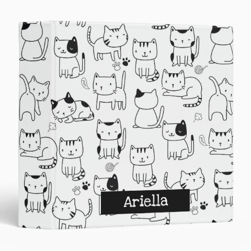 Cute Doodle Cats Pattern Personalized 3 Ring Binder