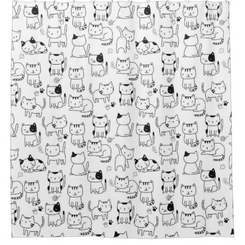 Cute Doodle Cats Pattern Shower Curtain