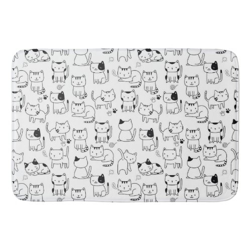 Cute Doodle Cats Pattern Shower Curtain Bath Mat