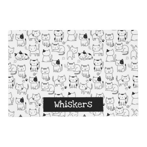 Cute Doodle Cats Personalized Cat Placemat