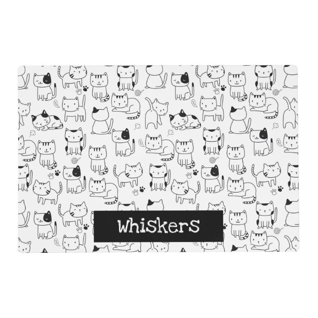 Cute Doodle Cats Personalized Cat Placemat (Front)