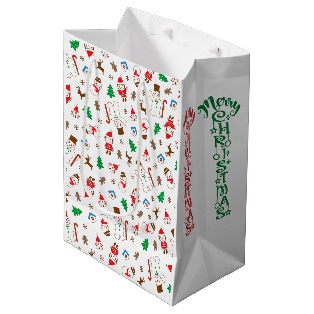 Cute Doodle Character Christmas Gift Bag (Front Angled)