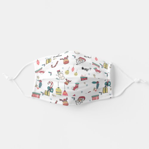 Cute Doodle Christmas Pattern Adult Cloth Face Mask
