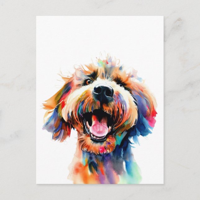 Cute Doodle Colorful Labradoodle Art Postcard (Front)