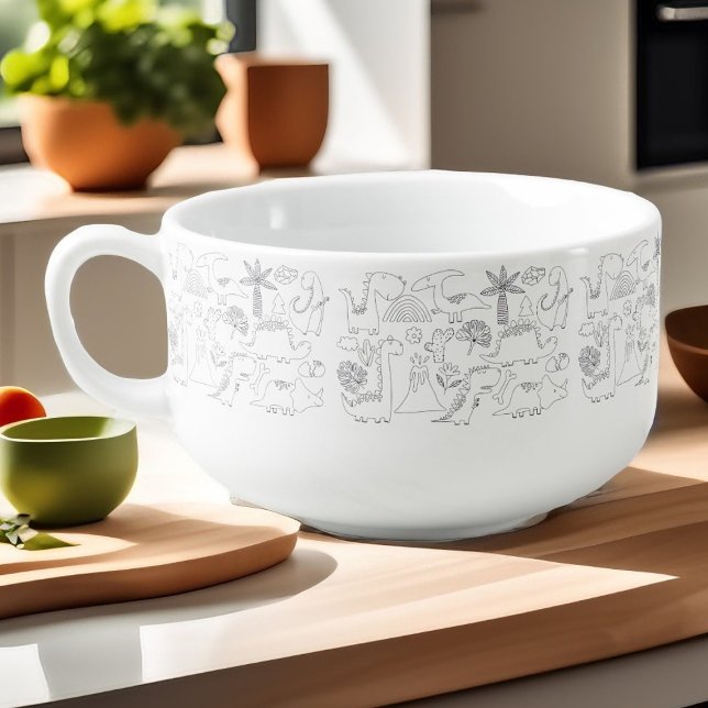 Cute Doodle Dinosaur Tropical Volcano Soup Mug (Creator Uploaded)