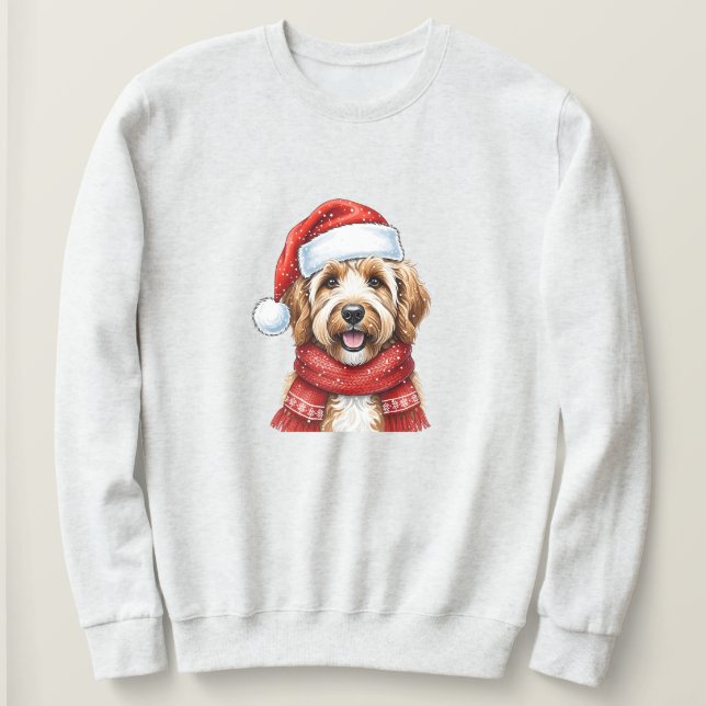 Cute Doodle Dog Christmas Santa Hat & Scarf Sweatshirt (Design Front)