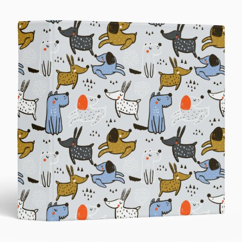 Cute Doodle Dog Pattern 3 Ring Binder