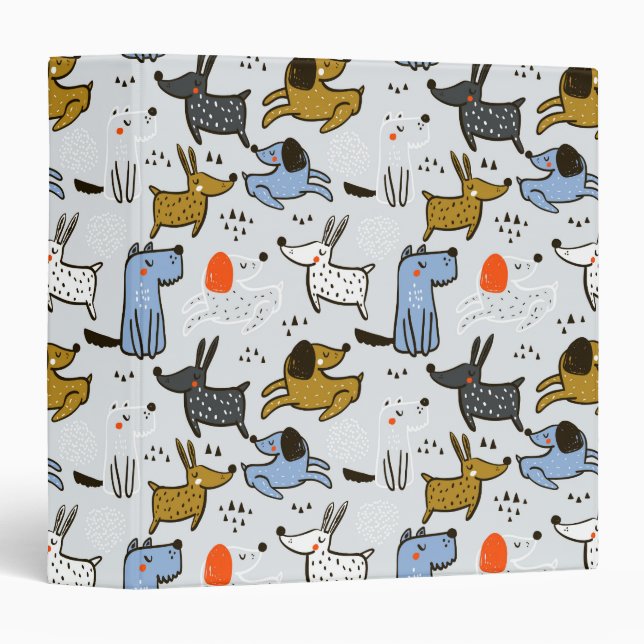 Cute Doodle Dog Pattern 3 Ring Binder (Front/Spine)