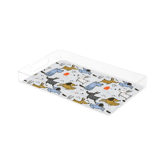 Cute Doodle Dog Pattern Acrylic Tray (Angled)