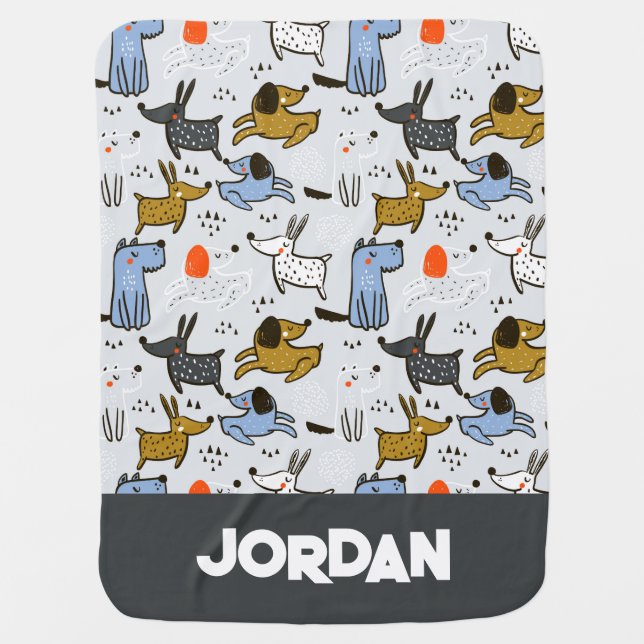 Cute Doodle Dog Pattern Baby Blanket (Front)