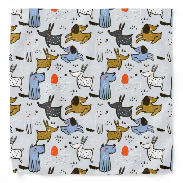 Cute Doodle Dog Pattern Bandana (Front)