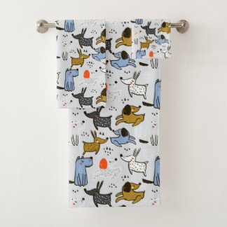 Cute Doodle Dog Pattern Bath Towel Set