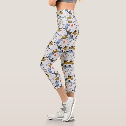 Cute Doodle Dog Pattern Capri Leggings