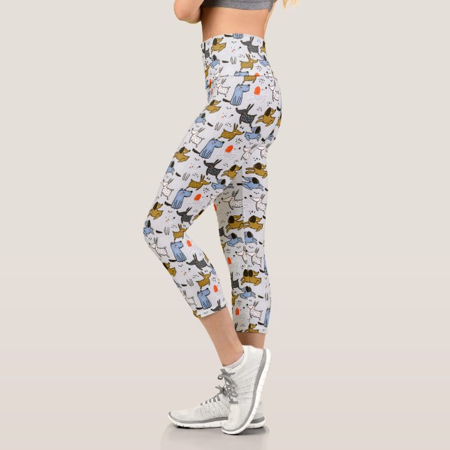 Cute Doodle Dog Pattern Capri Leggings (Left)