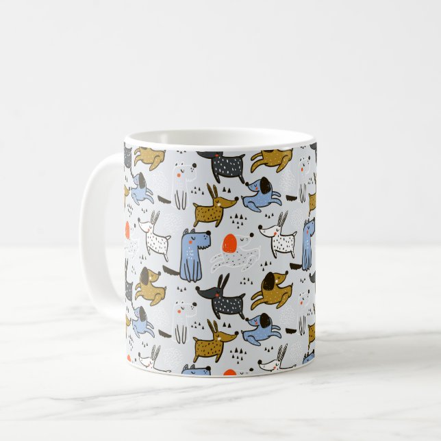 Cute Doodle Dog Pattern Coffee Mug (Front Left)