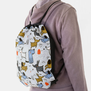Cute Doodle Dog Pattern Drawstring Bag