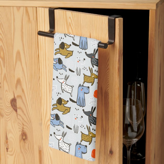 Cute Doodle Dog Pattern Kitchen Towel (Thirds Fold)