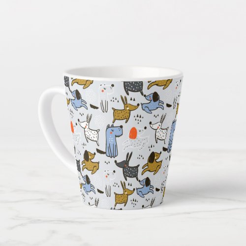 Cute Doodle Dog Pattern Latte Mug