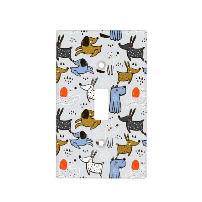 Cute Doodle Dog Pattern Light Switch Cover (Front)