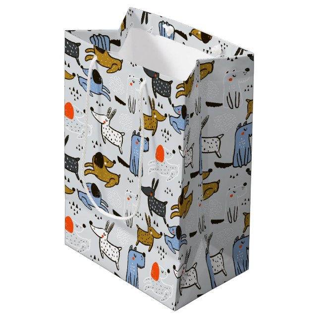Cute Doodle Dog Pattern Medium Gift Bag (Front Angled)