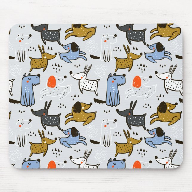 Cute Doodle Dog Pattern Mouse Pad (Front)
