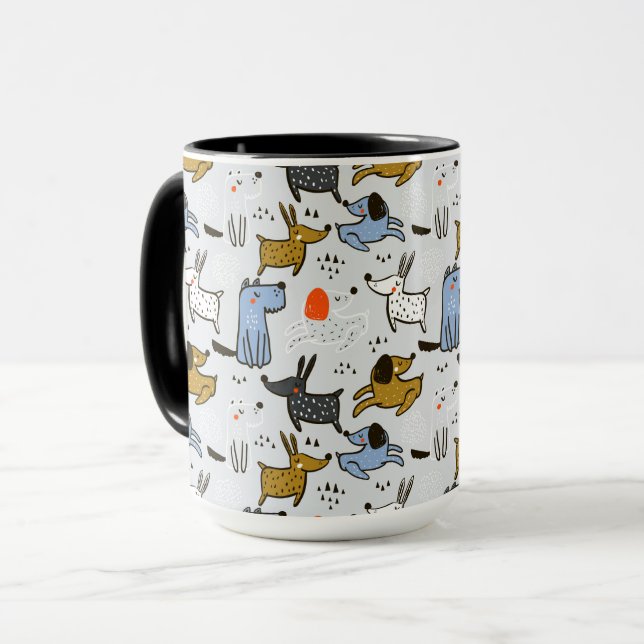 Cute Doodle Dog Pattern Mug (Front Left)
