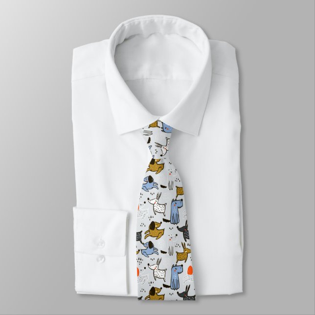 Cute Doodle Dog Pattern Neck Tie (Tied)