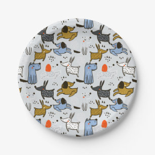 Cute Doodle Dog Pattern Paper Plates