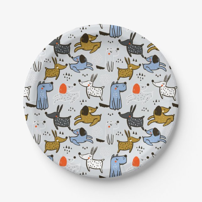 Cute Doodle Dog Pattern Paper Plates (Front)