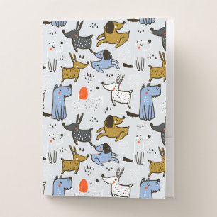 Cute Doodle Dog Pattern Pocket Folder