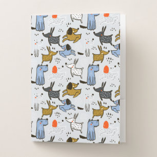 Cute Doodle Dog Pattern Pocket Folder