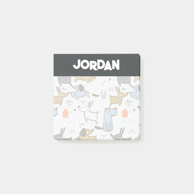 Cute Doodle Dog Pattern Post-it Notes (Front)