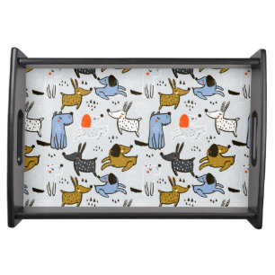 Cute Doodle Dog Pattern Serving Tray