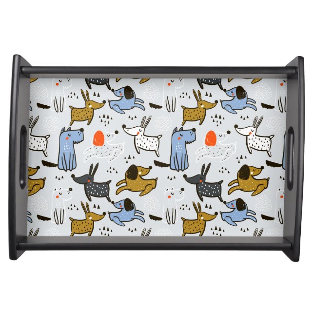 Cute Doodle Dog Pattern Serving Tray (Front)