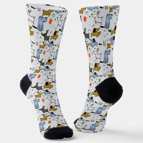 Cute Doodle Dog Pattern Socks