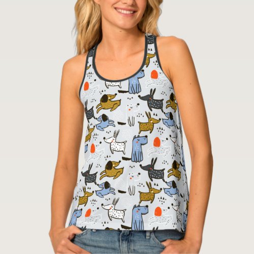 Cute Doodle Dog Pattern Tank Top