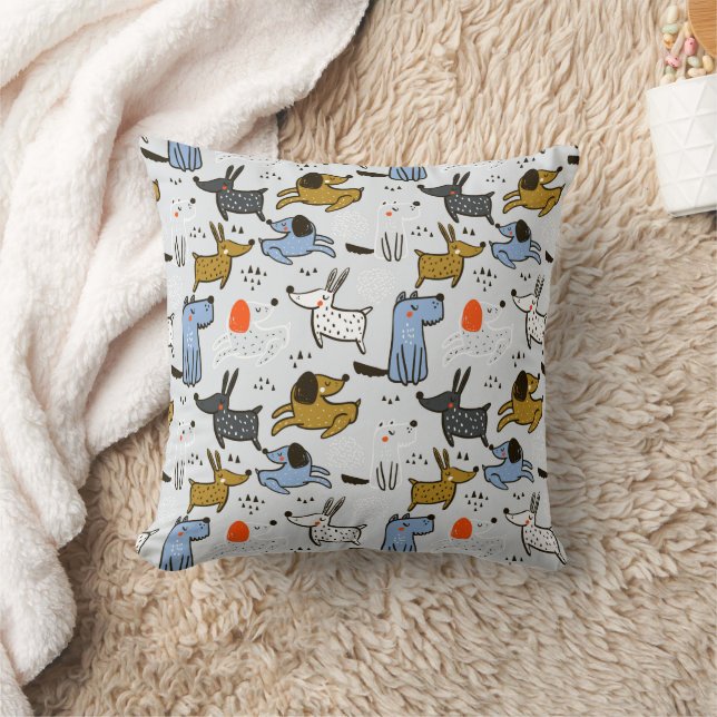 Cute Doodle Dog Pattern Throw Pillow (Blanket)