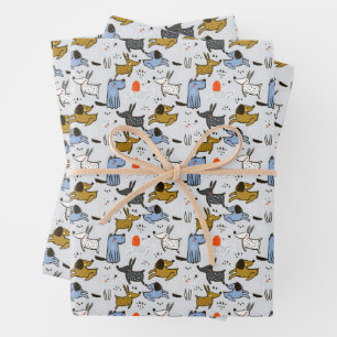 Cute Doodle Dog Pattern Wrapping Paper Sheets