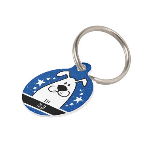 Cute Doodle Dog with stars custom name and QR code Pet ID Tag