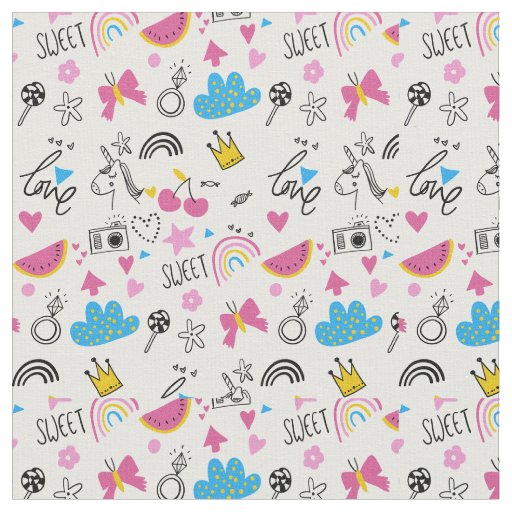 Cute Doodle Drawings Fabric
