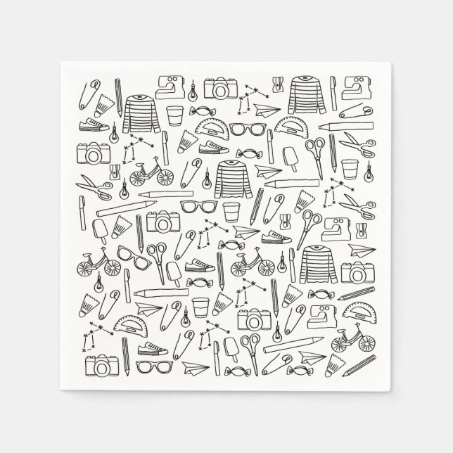 Cute Doodle Drawings Paper Napkins (Front)