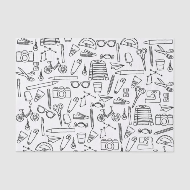 Cute Doodle Drawings Tissue Paper (Front)