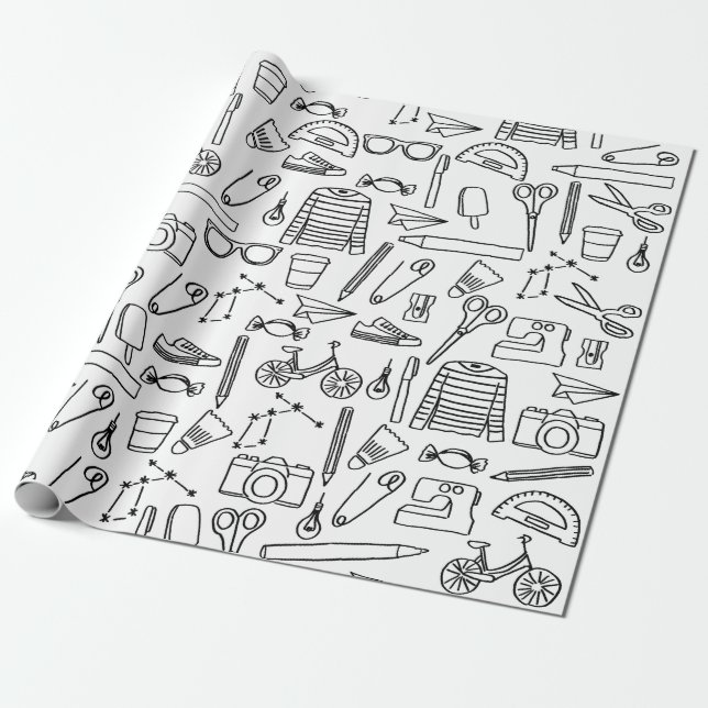 Cute Doodle Drawings Wrapping Paper (Unrolled)