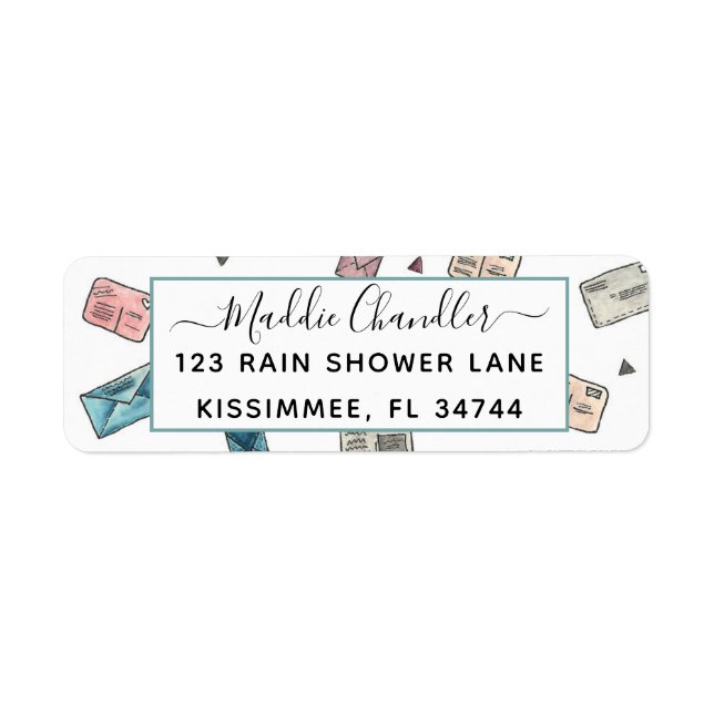 Cute Doodle Envelopes Hand Drawn Address Label (Front)