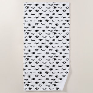 Cute Doodle Eyelash Pattern Beach Towel